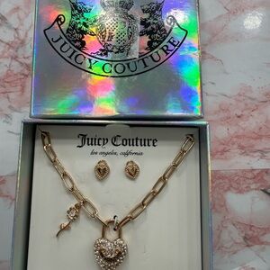 Juicy Couture Gold Heart Padlock Necklace with Crystal Accents